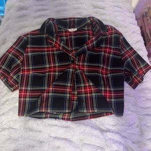 Plaid Cropped Collar T-shirt